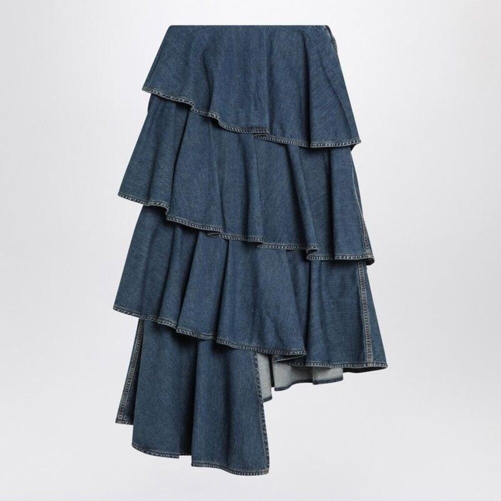 ALAIA Ruffled Denim Maxi Skirt Women BLUE Skirts